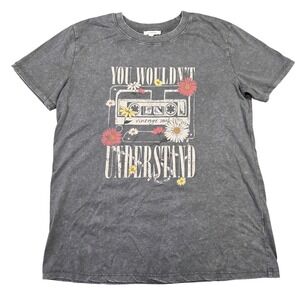 Maurices Womens Gray‎ Boho Western Vintage Floral Casual Graphic Tee Shirt Small